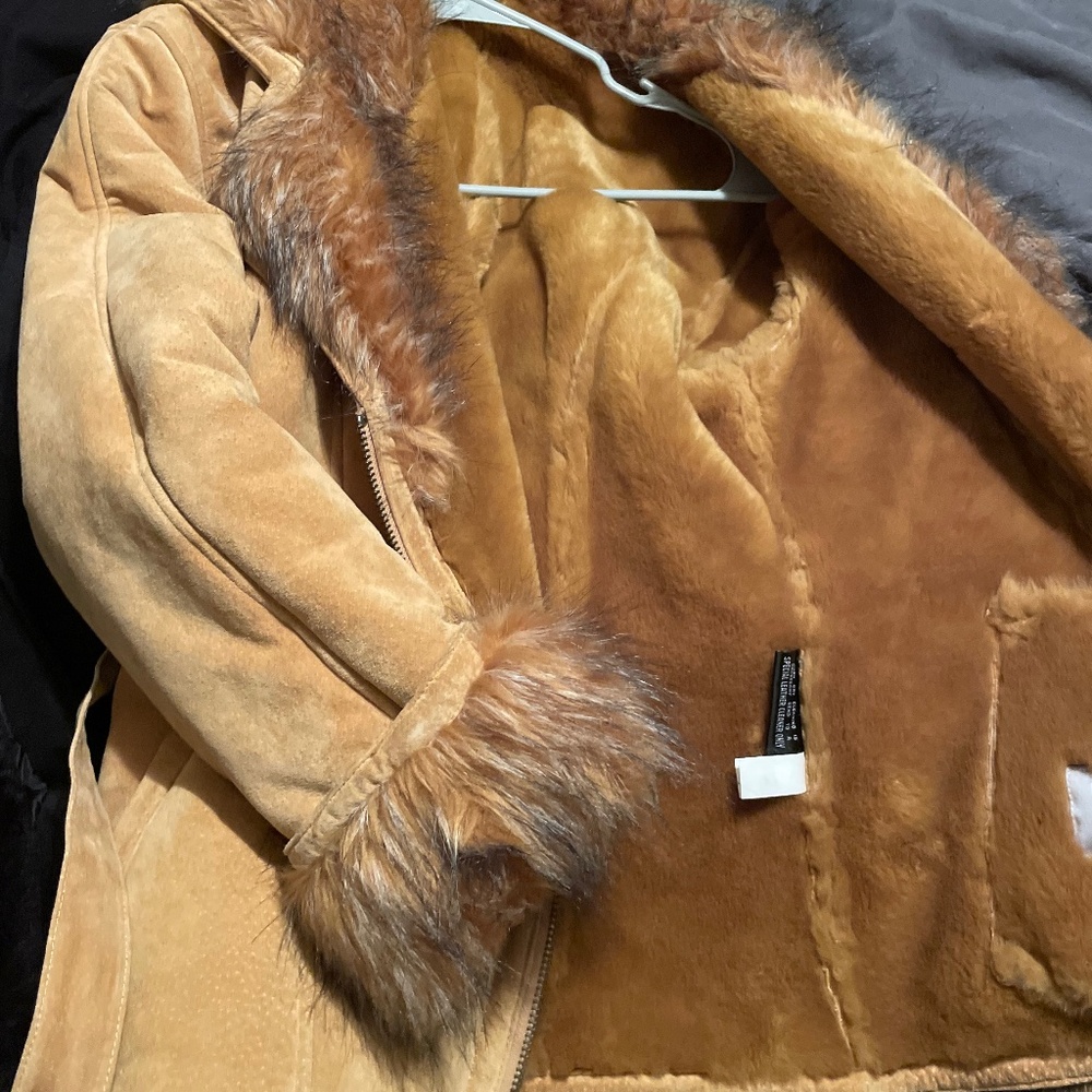 Leather fur winter coat